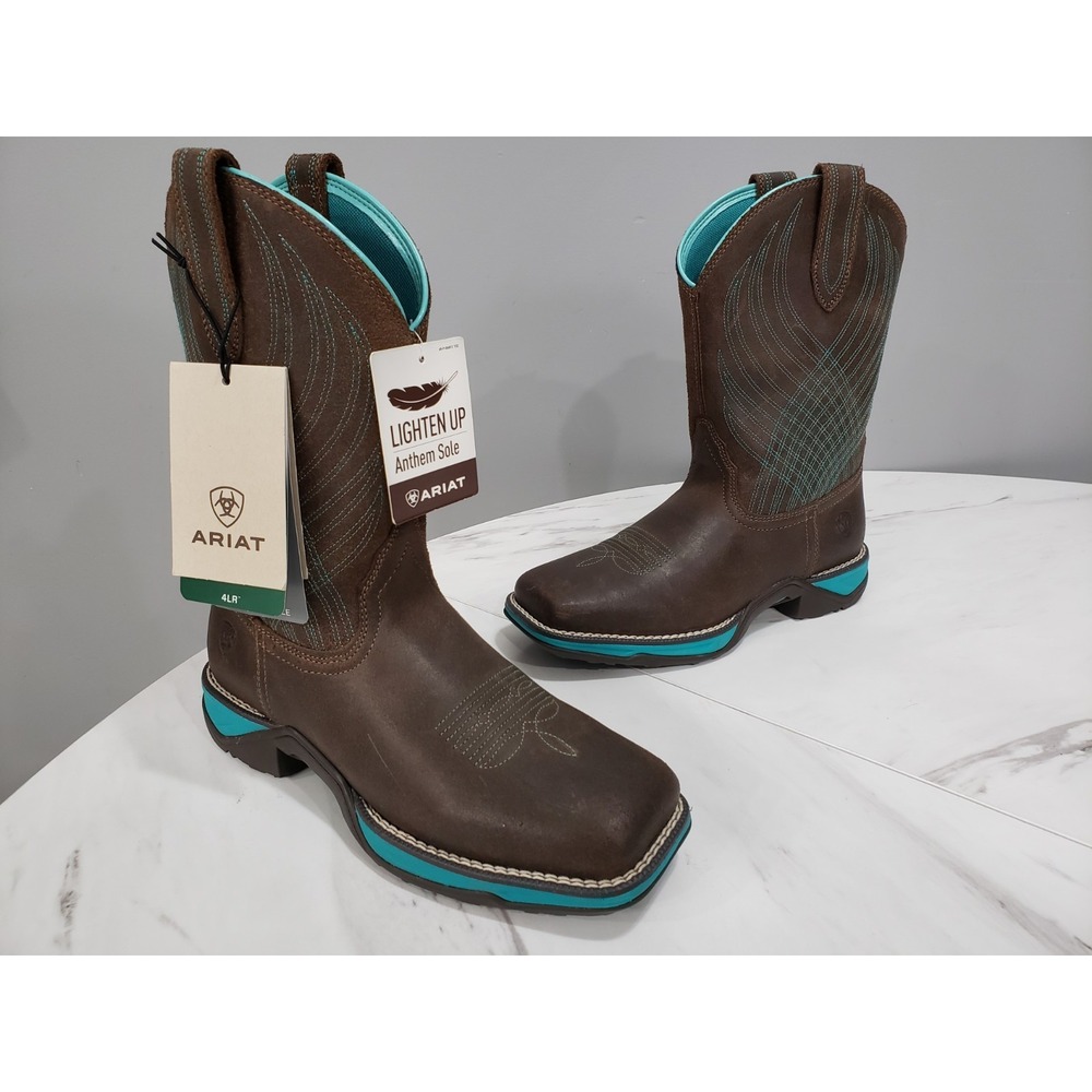 NEW 7 NO BOX‎ 7B Ariat 10027247 Anthem Square Toe Boots Java Brown Turquoise